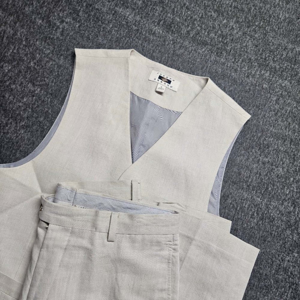 Joseph Abboud Linen Vest and Pants Set Mens S Beige 2 Piece Suit Tessuti Sondrio